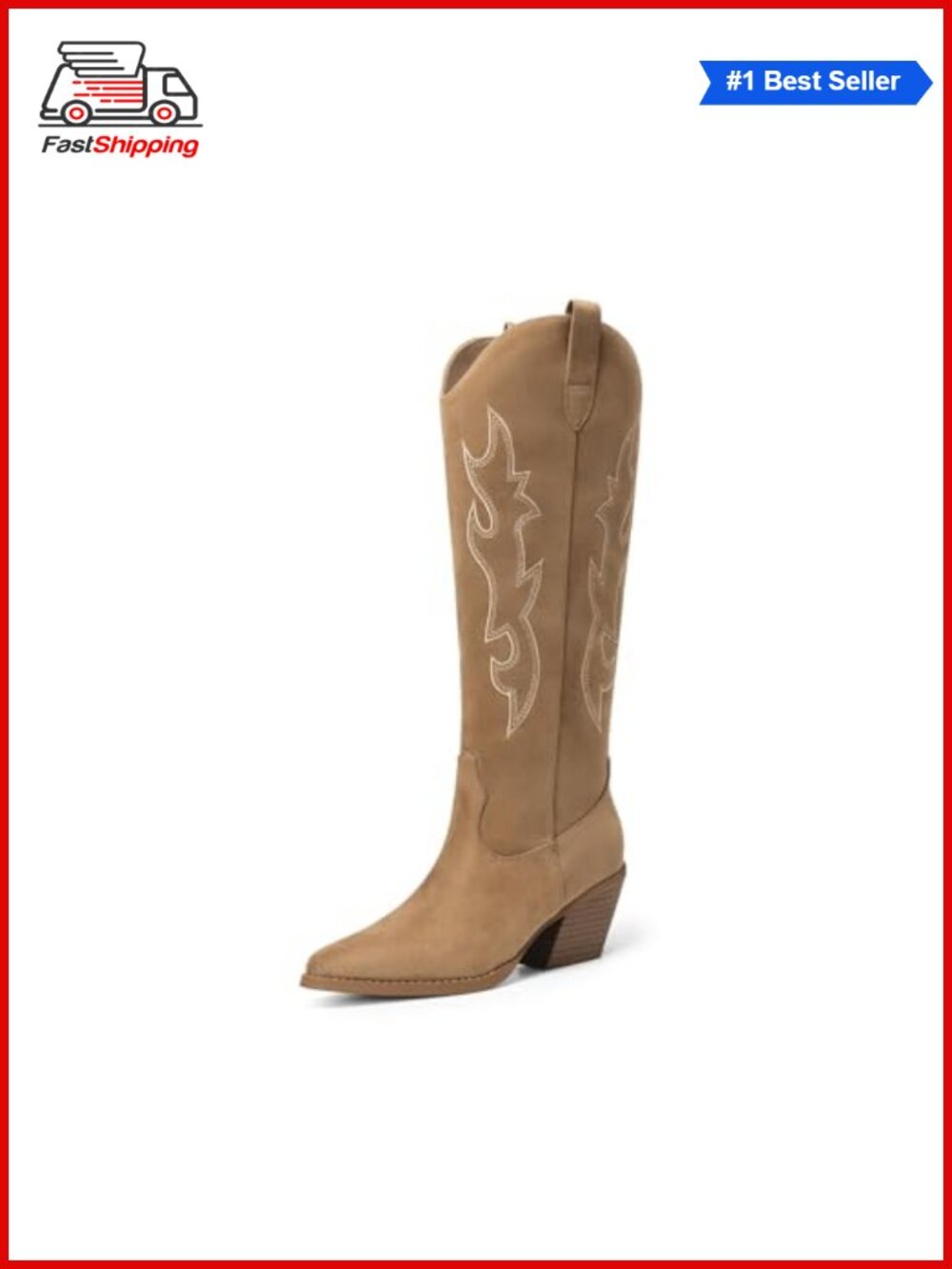 Faux Suede Knee High Cowboy Boots Pointed Toe Western Heel